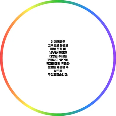 이 제목들은 고속도로 통행료 미납 조회 및 납부와 관련된 다양한 주제를 포괄하고 있으며, 독자들에게 유용한 정보를 제공할 수 있도록 구성되었습니다.