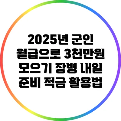 2025년 군인 월급으로 3천만원 모으기 장병 내일 준비 적금 활용법